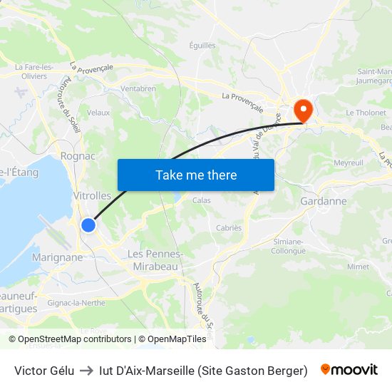 Victor Gélu to Iut D'Aix-Marseille (Site Gaston Berger) map