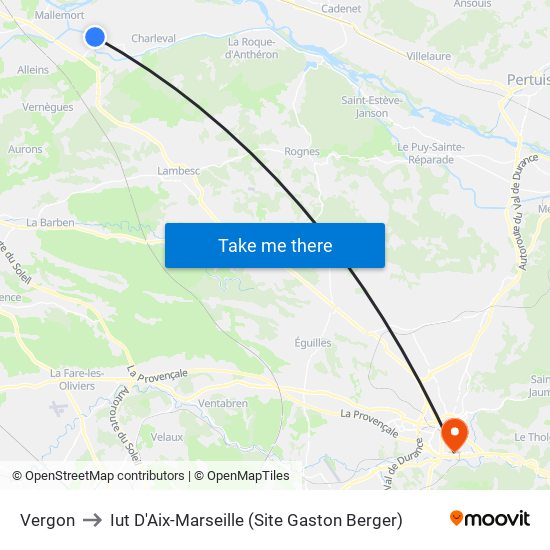 Vergon to Iut D'Aix-Marseille (Site Gaston Berger) map