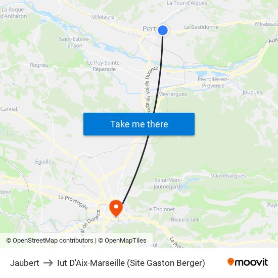 Jaubert to Iut D'Aix-Marseille (Site Gaston Berger) map