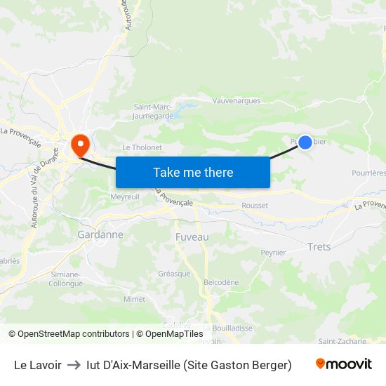 Le Lavoir to Iut D'Aix-Marseille (Site Gaston Berger) map