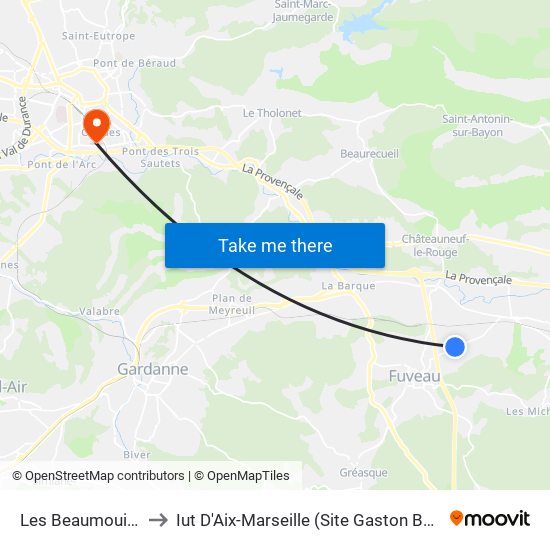 Les Beaumouilles to Iut D'Aix-Marseille (Site Gaston Berger) map