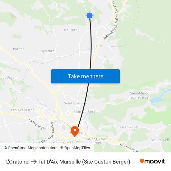 L'Oratoire to Iut D'Aix-Marseille (Site Gaston Berger) map
