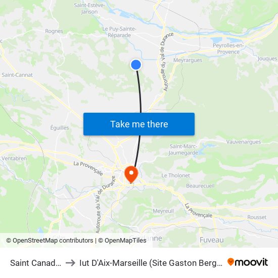 Saint Canadet to Iut D'Aix-Marseille (Site Gaston Berger) map