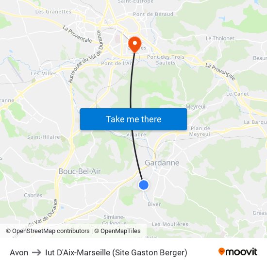 Avon to Iut D'Aix-Marseille (Site Gaston Berger) map