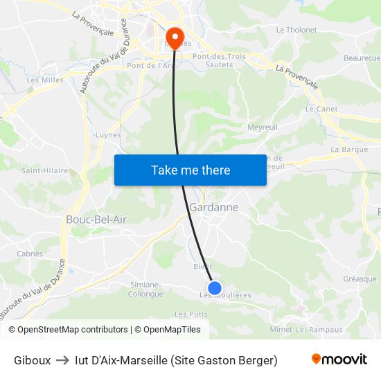 Giboux to Iut D'Aix-Marseille (Site Gaston Berger) map