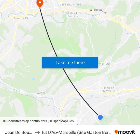 Jean De Bouc 2 to Iut D'Aix-Marseille (Site Gaston Berger) map