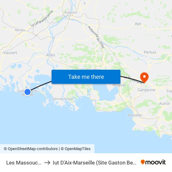 Les Massoucles to Iut D'Aix-Marseille (Site Gaston Berger) map