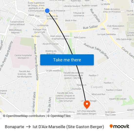 Bonaparte to Iut D'Aix-Marseille (Site Gaston Berger) map