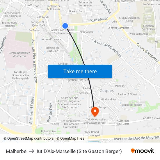 Malherbe to Iut D'Aix-Marseille (Site Gaston Berger) map