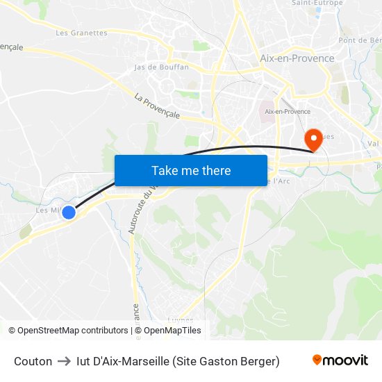 Couton to Iut D'Aix-Marseille (Site Gaston Berger) map