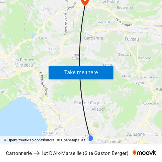 Cartonnerie to Iut D'Aix-Marseille (Site Gaston Berger) map