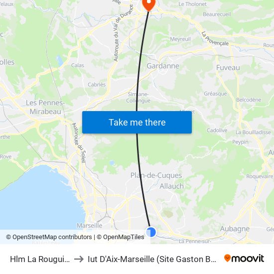 Hlm La Rouguière to Iut D'Aix-Marseille (Site Gaston Berger) map