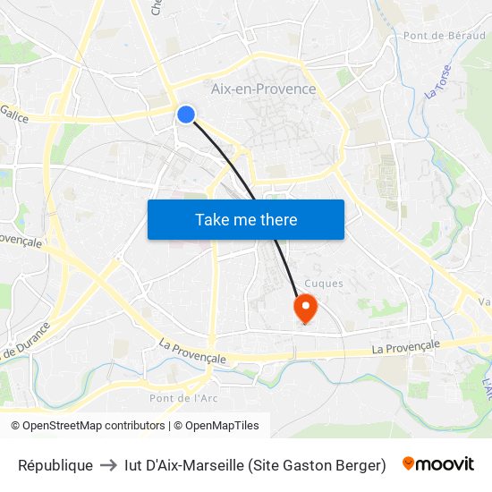 République to Iut D'Aix-Marseille (Site Gaston Berger) map