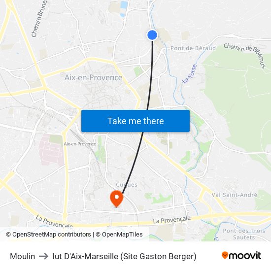 Moulin to Iut D'Aix-Marseille (Site Gaston Berger) map