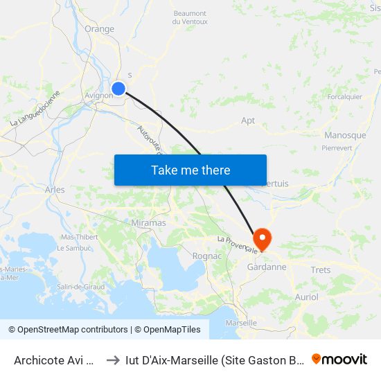 Archicote Avi Nord to Iut D'Aix-Marseille (Site Gaston Berger) map