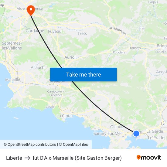 Liberté to Iut D'Aix-Marseille (Site Gaston Berger) map