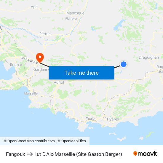 Fangoux to Iut D'Aix-Marseille (Site Gaston Berger) map