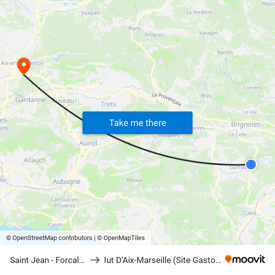 Saint Jean - Forcalqueiret to Iut D'Aix-Marseille (Site Gaston Berger) map