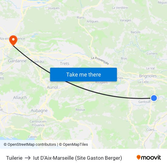 Tuilerie to Iut D'Aix-Marseille (Site Gaston Berger) map