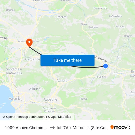 1009 Ancien Chemin De Tourves to Iut D'Aix-Marseille (Site Gaston Berger) map