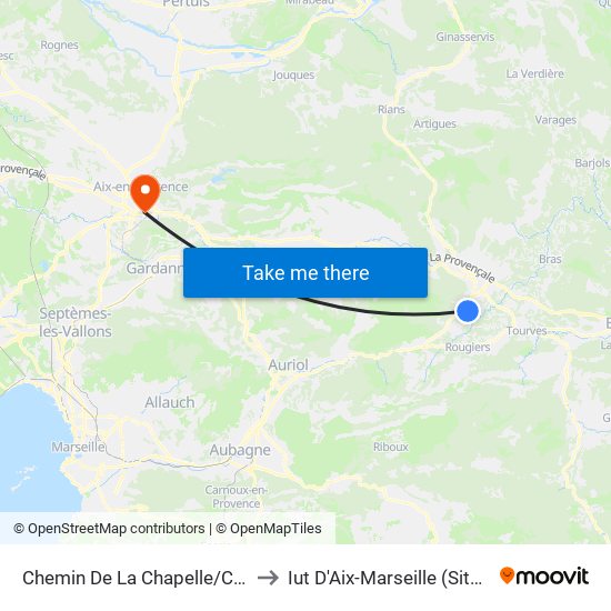 Chemin De La Chapelle/Chemin De La Forêt to Iut D'Aix-Marseille (Site Gaston Berger) map