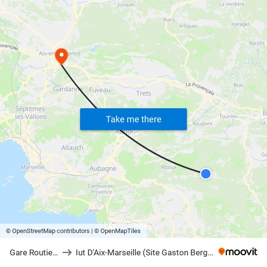 Gare Routiere to Iut D'Aix-Marseille (Site Gaston Berger) map