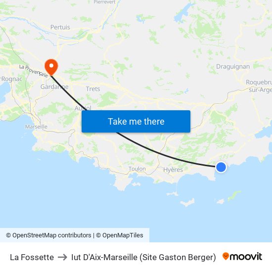 La Fossette to Iut D'Aix-Marseille (Site Gaston Berger) map