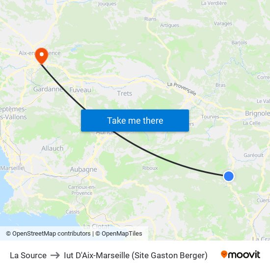 La Source to Iut D'Aix-Marseille (Site Gaston Berger) map