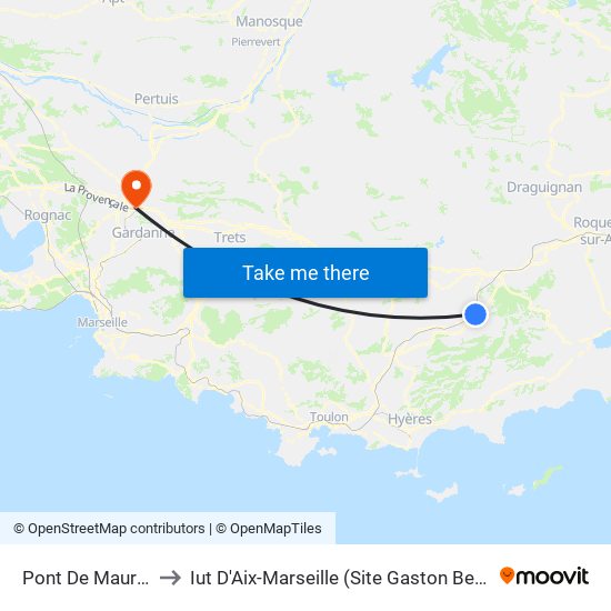 Pont De Maurice to Iut D'Aix-Marseille (Site Gaston Berger) map