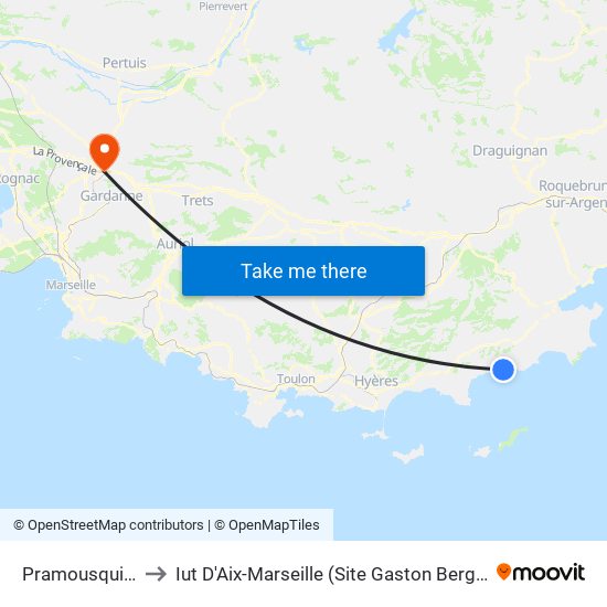 Pramousquier to Iut D'Aix-Marseille (Site Gaston Berger) map