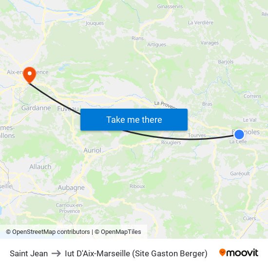 Saint Jean to Iut D'Aix-Marseille (Site Gaston Berger) map