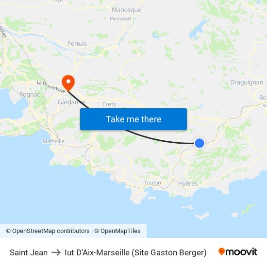 Saint Jean to Iut D'Aix-Marseille (Site Gaston Berger) map