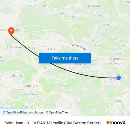 Saint Jean to Iut D'Aix-Marseille (Site Gaston Berger) map