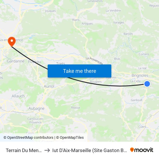 Terrain Du Menage to Iut D'Aix-Marseille (Site Gaston Berger) map