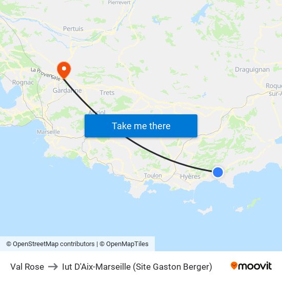 Val Rose to Iut D'Aix-Marseille (Site Gaston Berger) map