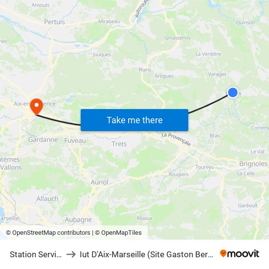 Station Service to Iut D'Aix-Marseille (Site Gaston Berger) map