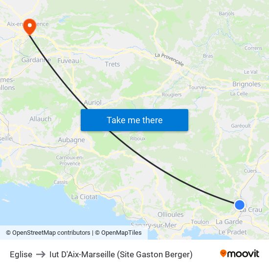 Eglise to Iut D'Aix-Marseille (Site Gaston Berger) map
