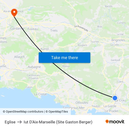 Eglise to Iut D'Aix-Marseille (Site Gaston Berger) map