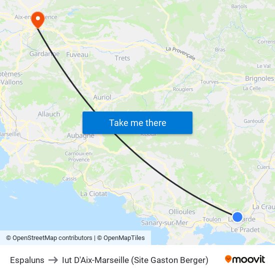 Espaluns to Iut D'Aix-Marseille (Site Gaston Berger) map