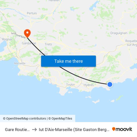 Gare Routiere to Iut D'Aix-Marseille (Site Gaston Berger) map