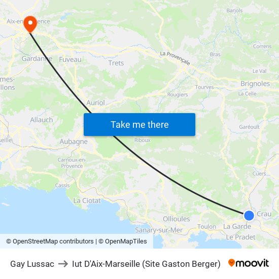 Gay Lussac to Iut D'Aix-Marseille (Site Gaston Berger) map