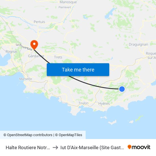 Halte Routiere Notre Dame to Iut D'Aix-Marseille (Site Gaston Berger) map