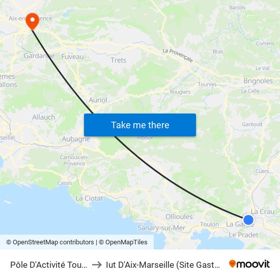 Pôle D'Activité Toulon Est to Iut D'Aix-Marseille (Site Gaston Berger) map