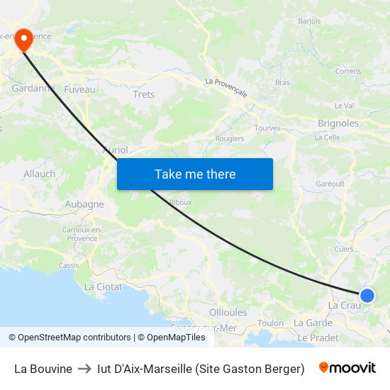 La Bouvine to Iut D'Aix-Marseille (Site Gaston Berger) map