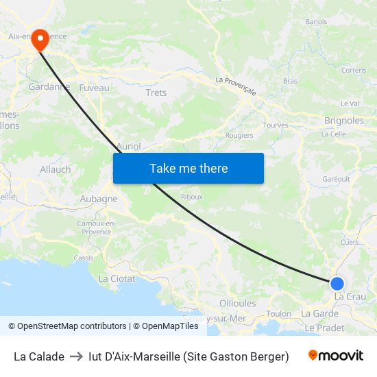 La Calade to Iut D'Aix-Marseille (Site Gaston Berger) map