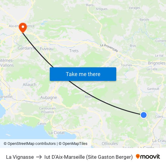 La Vignasse to Iut D'Aix-Marseille (Site Gaston Berger) map