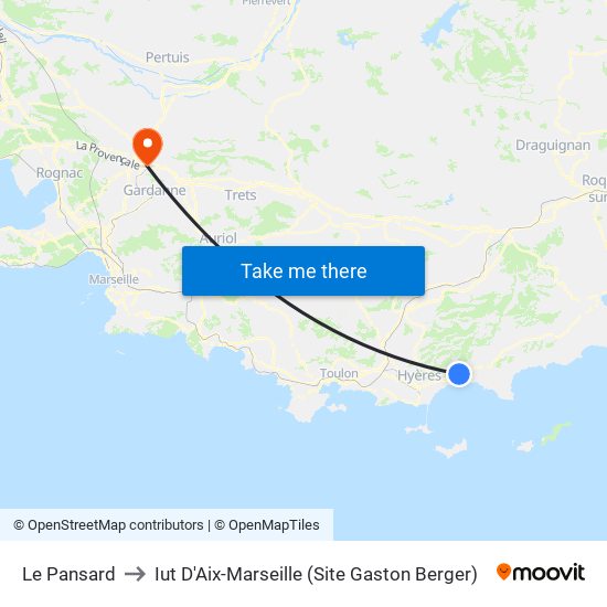 Le Pansard to Iut D'Aix-Marseille (Site Gaston Berger) map
