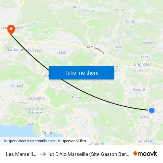 Les Marseillais to Iut D'Aix-Marseille (Site Gaston Berger) map