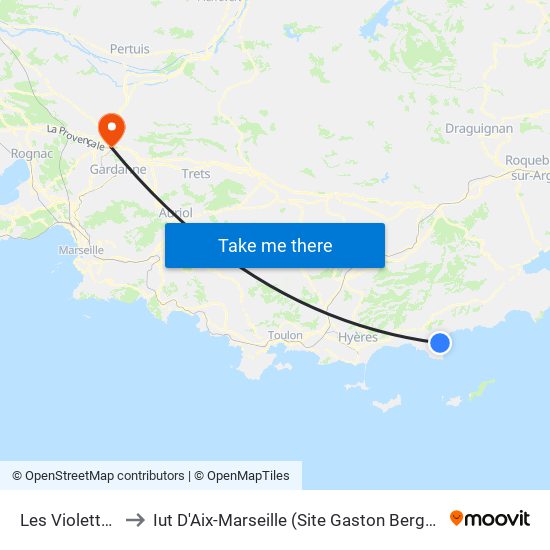 Les Violettes to Iut D'Aix-Marseille (Site Gaston Berger) map