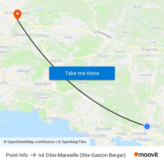 Point Info to Iut D'Aix-Marseille (Site Gaston Berger) map